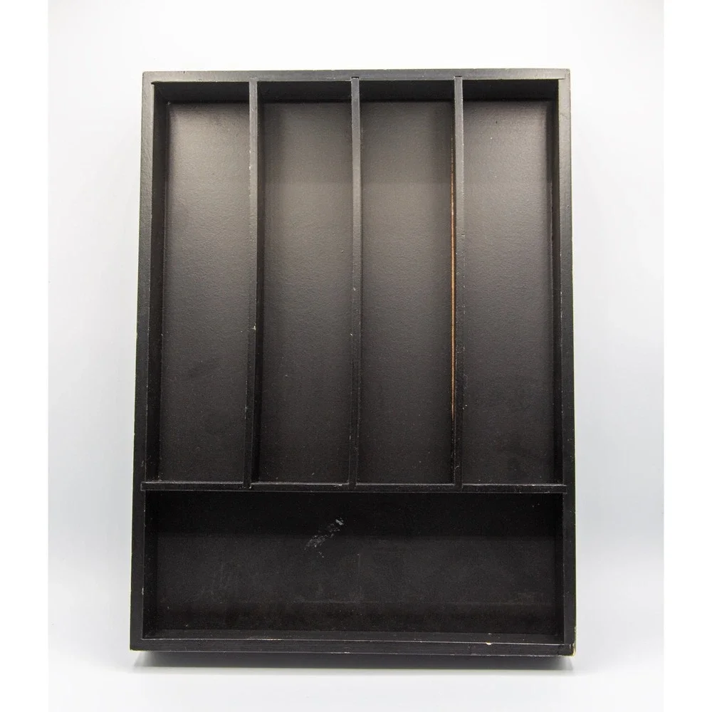 Brookstone Black Wood Drawer Organizer 5‎ Compartment Cutlery Tray 14.5x10.5